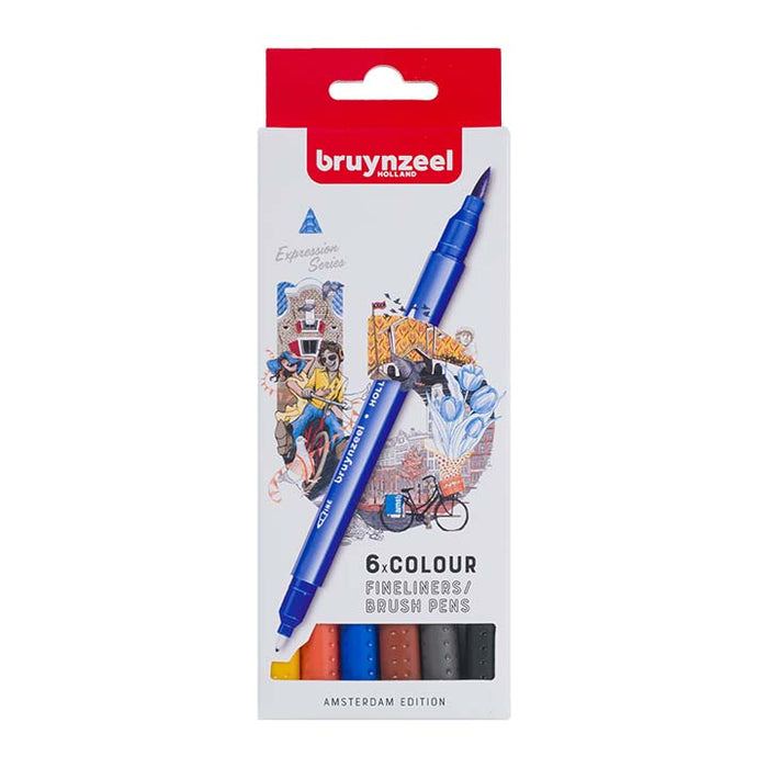 Bruynzeel, Amsterdam Edition, 6 Colours, Fineliners, Brush Pens, Produktansicht