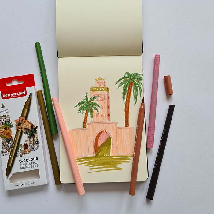 Bruynzeel, Marrakesh Edition, 6 Colours, Fineliners, Brush Pens, Beispielzeichnung