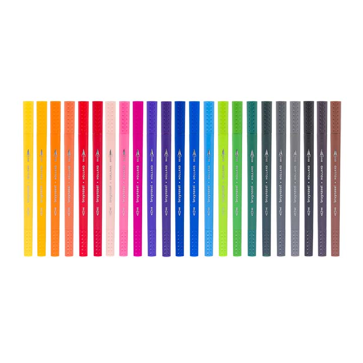 Bruynzeel, Twintip, Fineliner und Brush Pen, Pinselstifte, 24 Farben, geöffnet