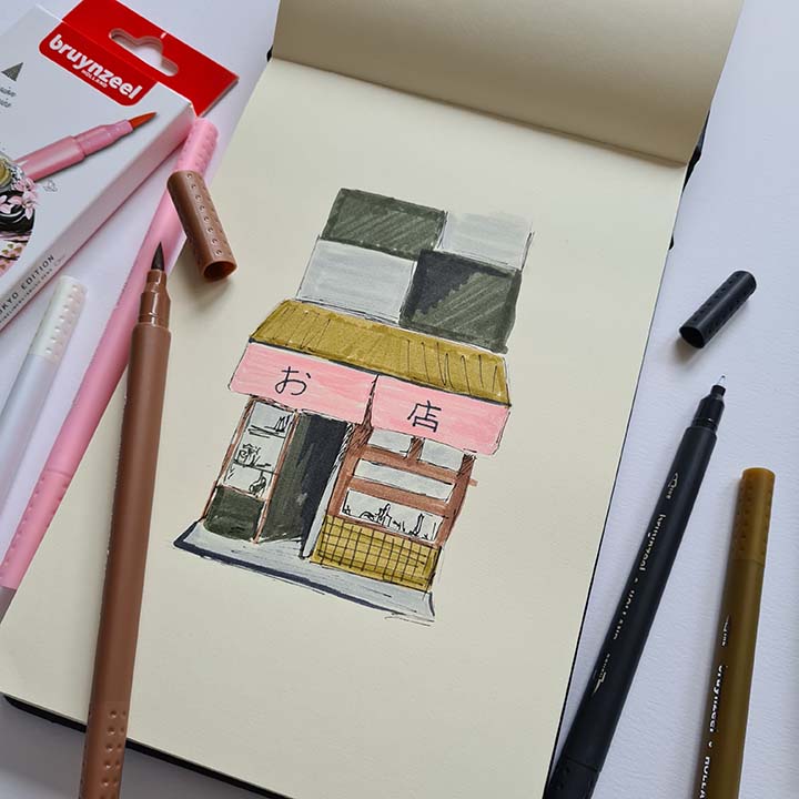 Bruynzeel, Tokyo Edition, 6 Colours, Fineliners, Brush Pens, Beispiel