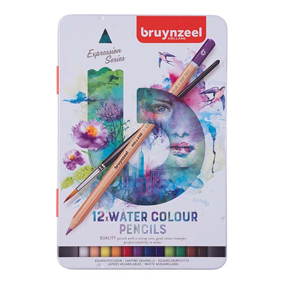 Bruynzeel, Expression, Watercolour Pencils, Metalletui mit 12 Stiften, Produktansicht