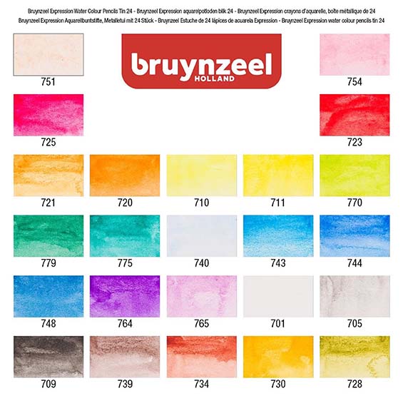 Bruynzeel, Expression, Watercolour Pencils, Metalletui mit 24 Stiften, Farbpalette