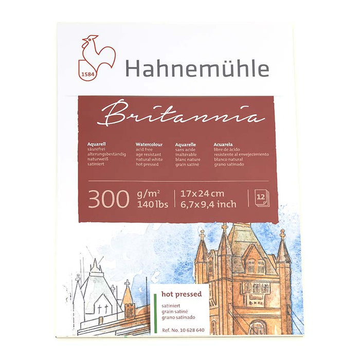 Hahnemühle / Britannia / Aquarellblock / 300g/m² / naturweiß / hot pressed / satiniert / glatt / grain satiné