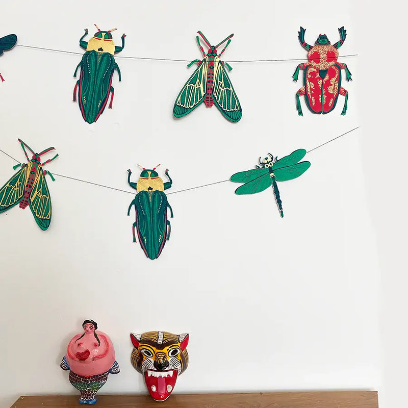 Girlande / Insekten  / 3m / Handsiebdruck / Baumwollpapier