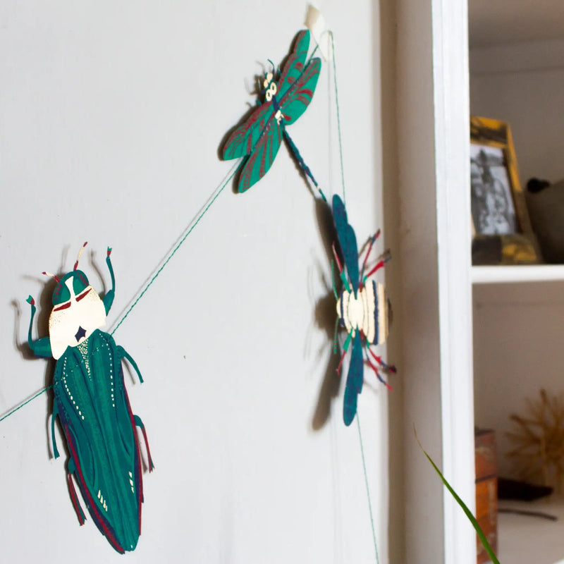 Girlande / Insekten  / 3m / Handsiebdruck / Baumwollpapier