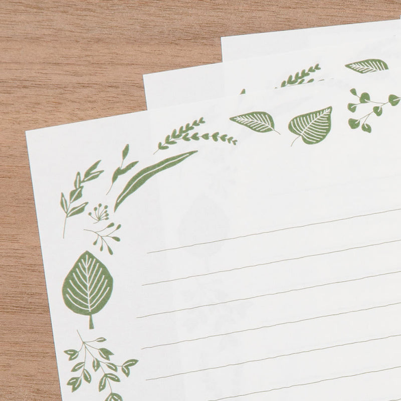 Briefset / Midori/ Letterpress / Letter Set Foil-Stamped Envelopes / Leaves