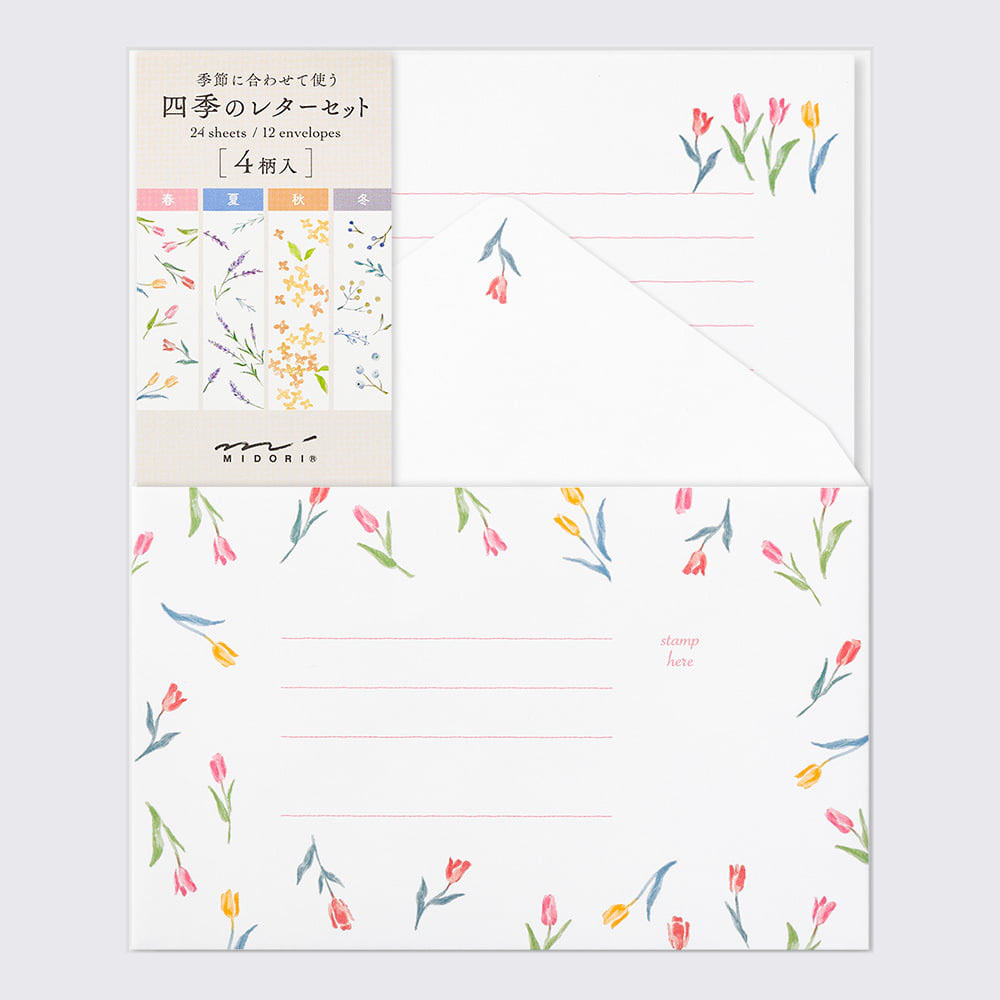 Briefset / Midori/ Letterpress / Letter Set Four Seasons - Seasonal Flowers
