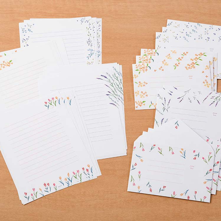Briefset / Midori/ Letterpress / Letter Set Four Seasons - Seasonal Flowers