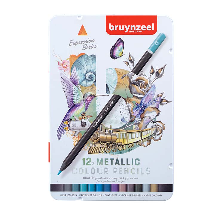 Bruynzeel, Expression, Farbstifte, Buntstifte, Metallicfarben, Metalletui 12 Stück, Produktansicht