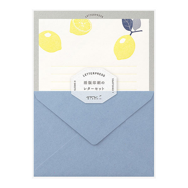 Briefset, Hersteller Midori,  Letterpress , lemon, Zitrone, Ansicht des Gesamtproduktes