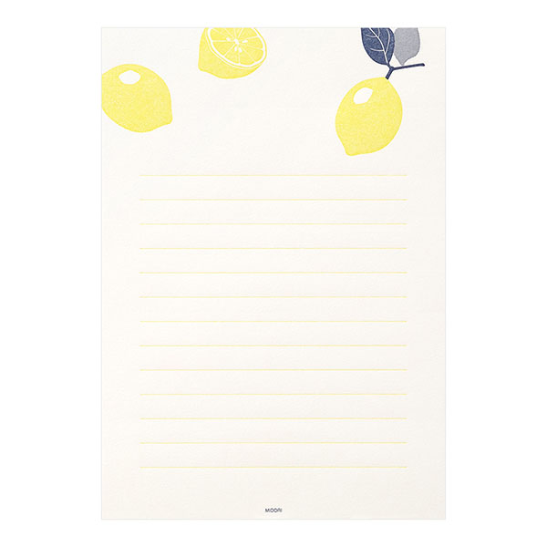 Briefset, Hersteller Midori,  Letterpress , lemon, Zitrone, Ansicht des Briefpapiers