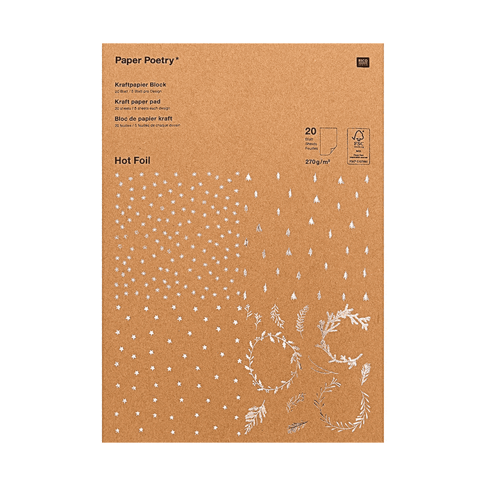 Paper Poetry /  Kraftpapier Block / X-Mas 270g/m² / A4 / 20 Blatt Hot Foil