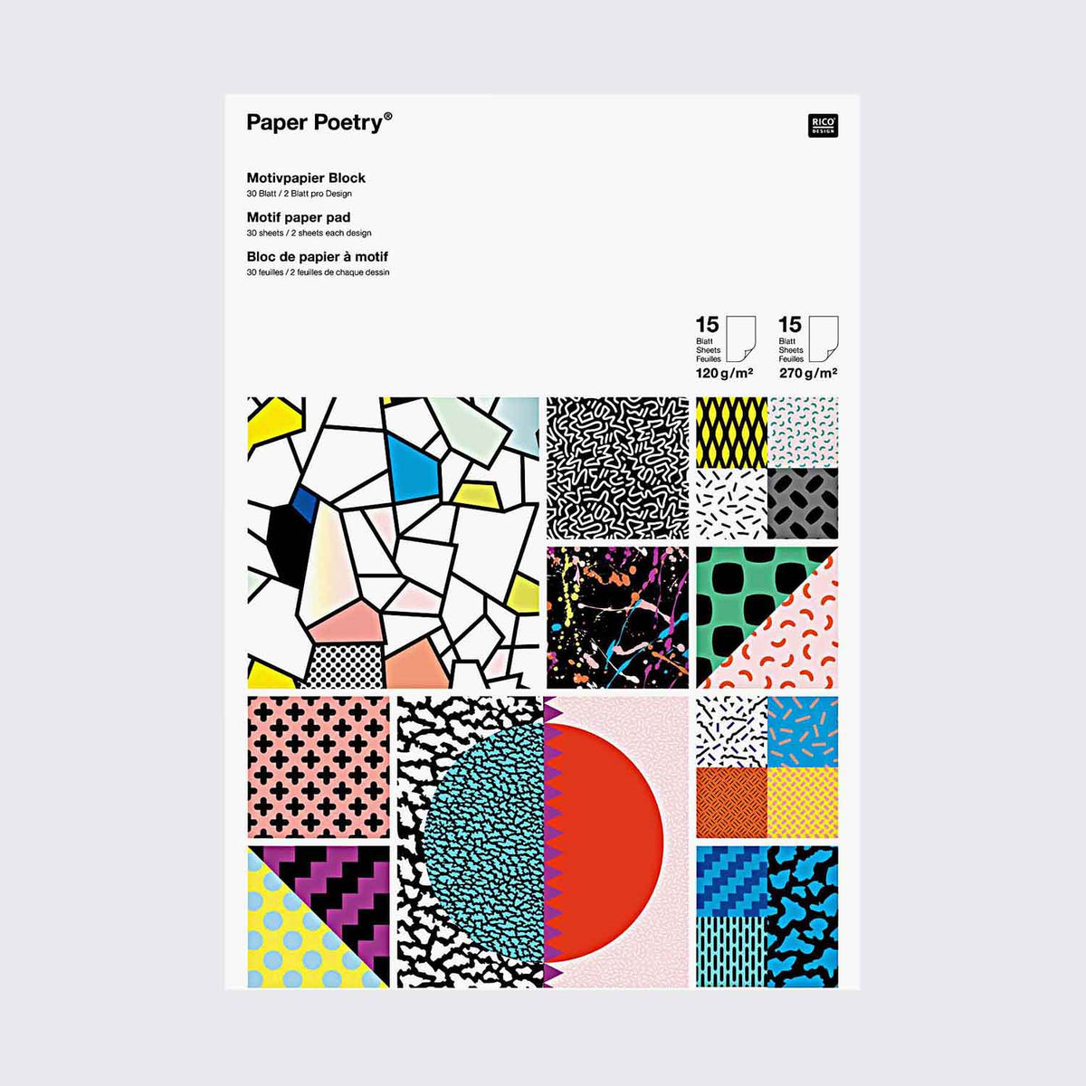 Paper Poetry /  Motivpapierblock / 90er / 21x30cm / 30 Blatt