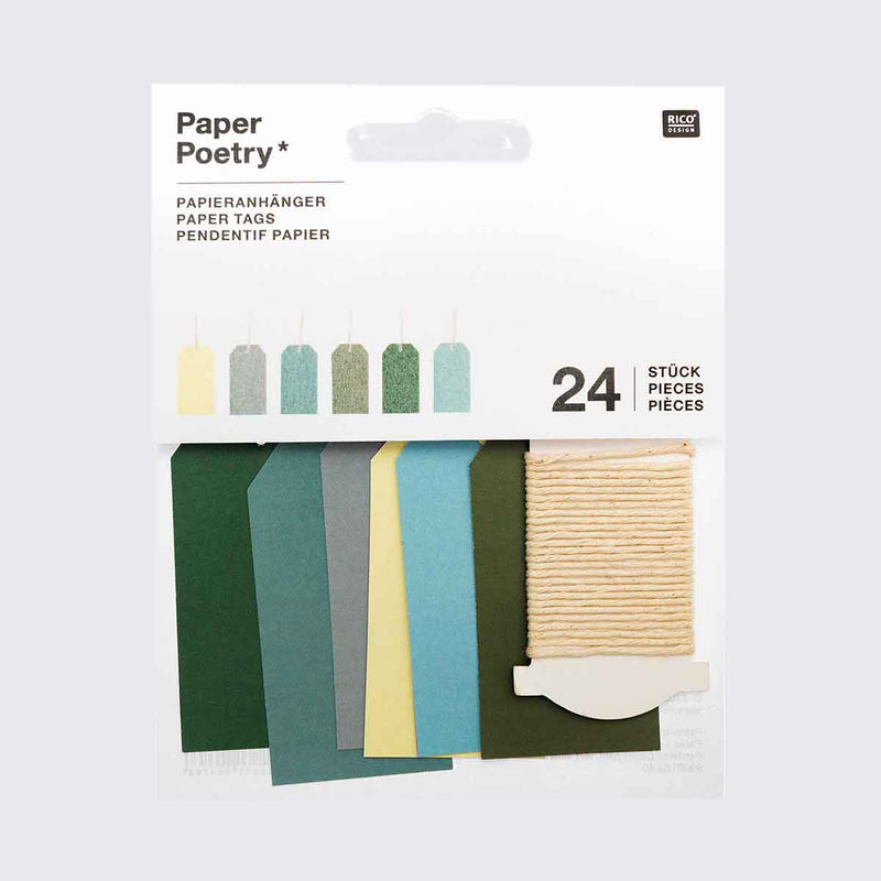 Paper Poetry / Geschenkanhänger /  klein grün /  3x6cm / 24 Stück