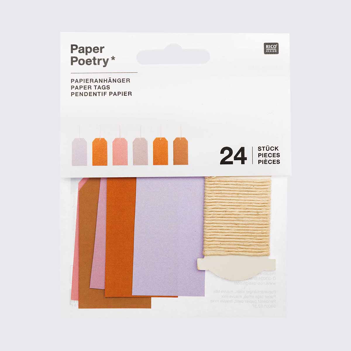 Paper Poetry / Geschenkanhänger /  klein mauve /  3x6cm / 24 Stück