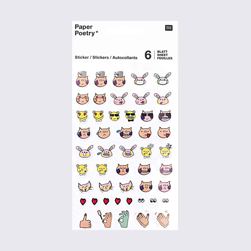 Paper Poetry / Sticker / Gesichter 6 Blatt