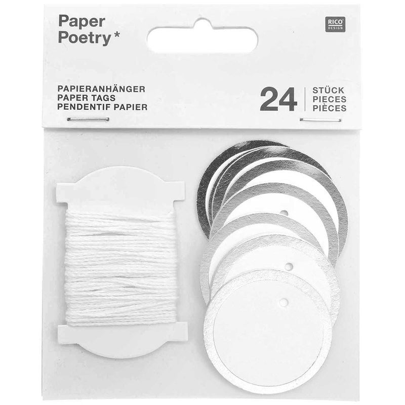 Papieranhänger- Kreise- 4cm -24 Stück -weiß-mit-schnur-Verpackung-vorn