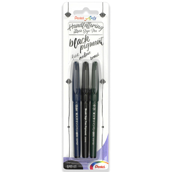 Pentel / Sign Pen Brush / Black Pigment / 3er Set